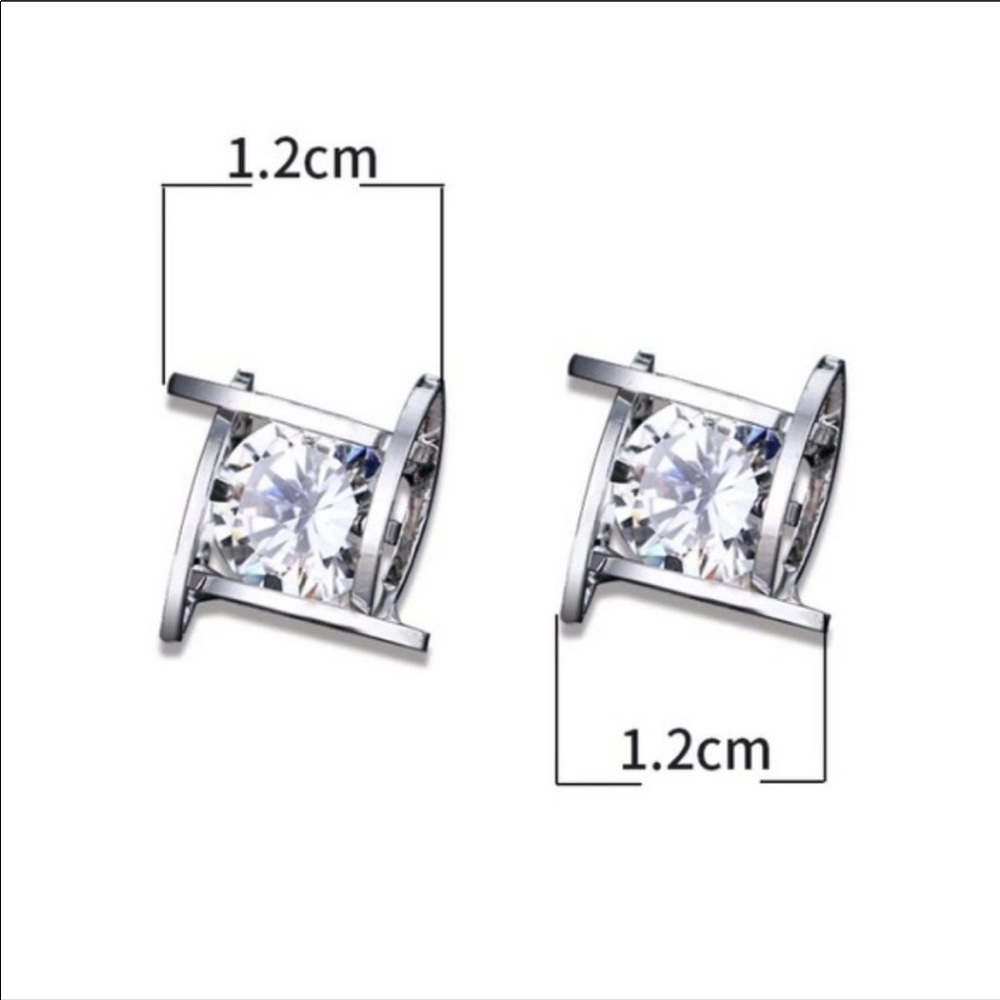 NEW SILVER 3D CAGE DIAMOND STUD EARRINGS - Picture 6 of 6